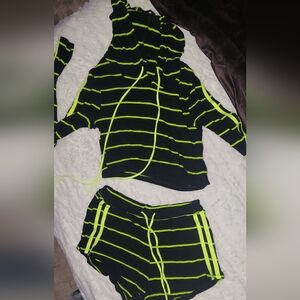 Fashion Nova Black and Neon Green Striped Set